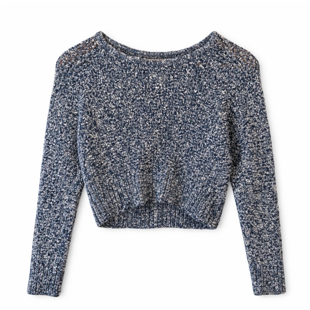 Mara Hoffman Loose Knit Sweater Navy White Boucle Small Cropped Chunky
